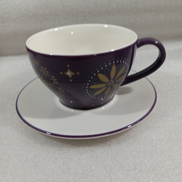 Starbucks 12 Oz Purple Gold Stars Coffee Mug Tea Cup With Saucer Holiday 2006 - Picture 1 of 6